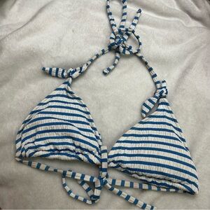 4/$10 Hula Honey blue and white striped textured bikini top